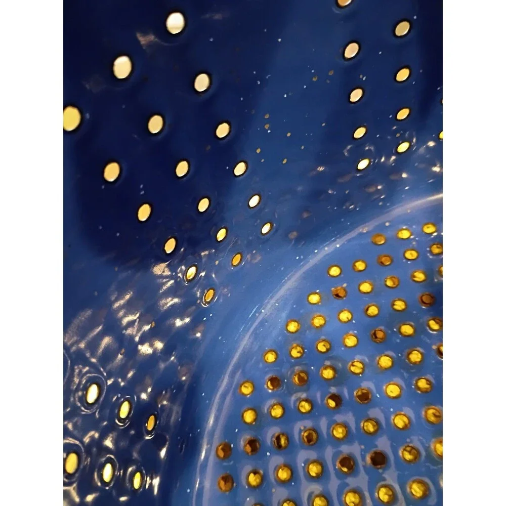 Blue Enamelware Pasta Strainer/Steamer 7.5 Inches Tall, 9.75 Inches Wide, 5 Qts?